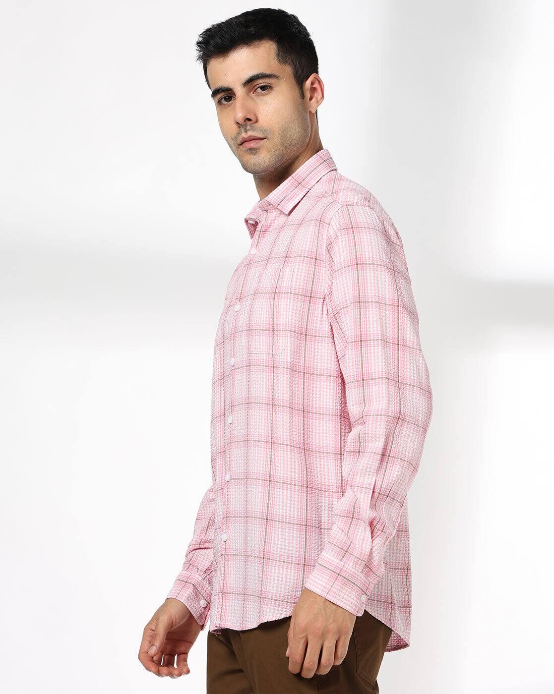 John Players | Men Checked Slim Fit Shirt with Patch Pocket|1