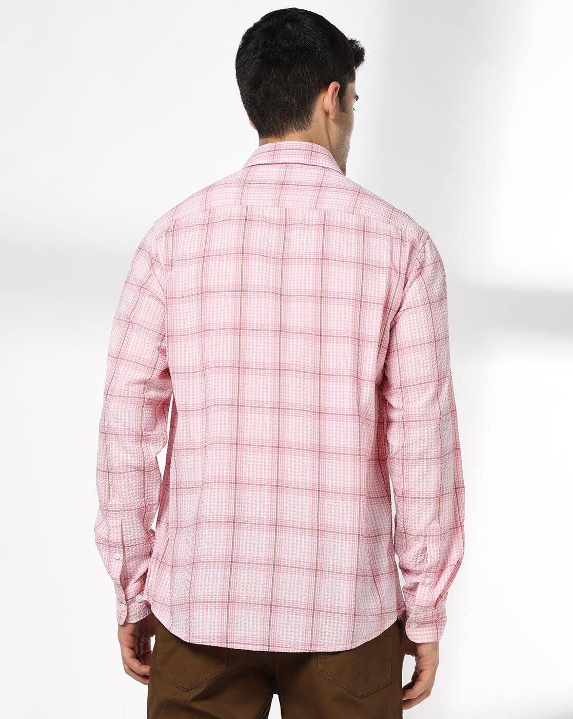 John Players | Men Checked Slim Fit Shirt with Patch Pocket|2