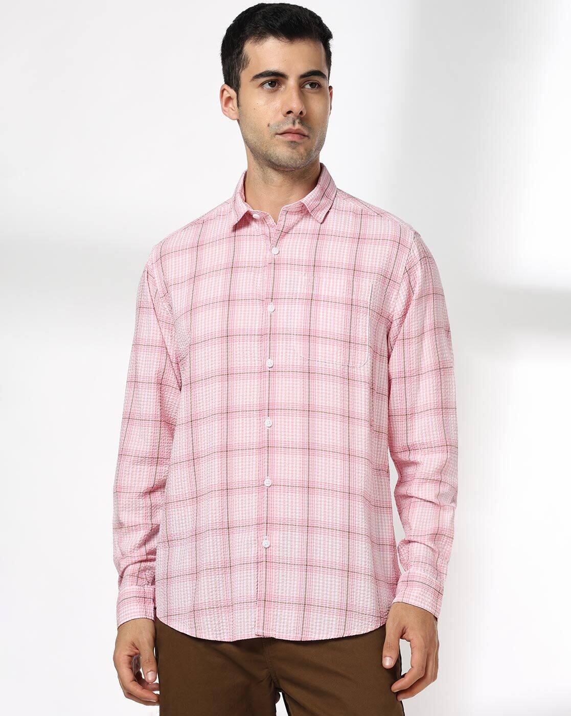 John Players | Men Checked Slim Fit Shirt with Patch Pocket|3