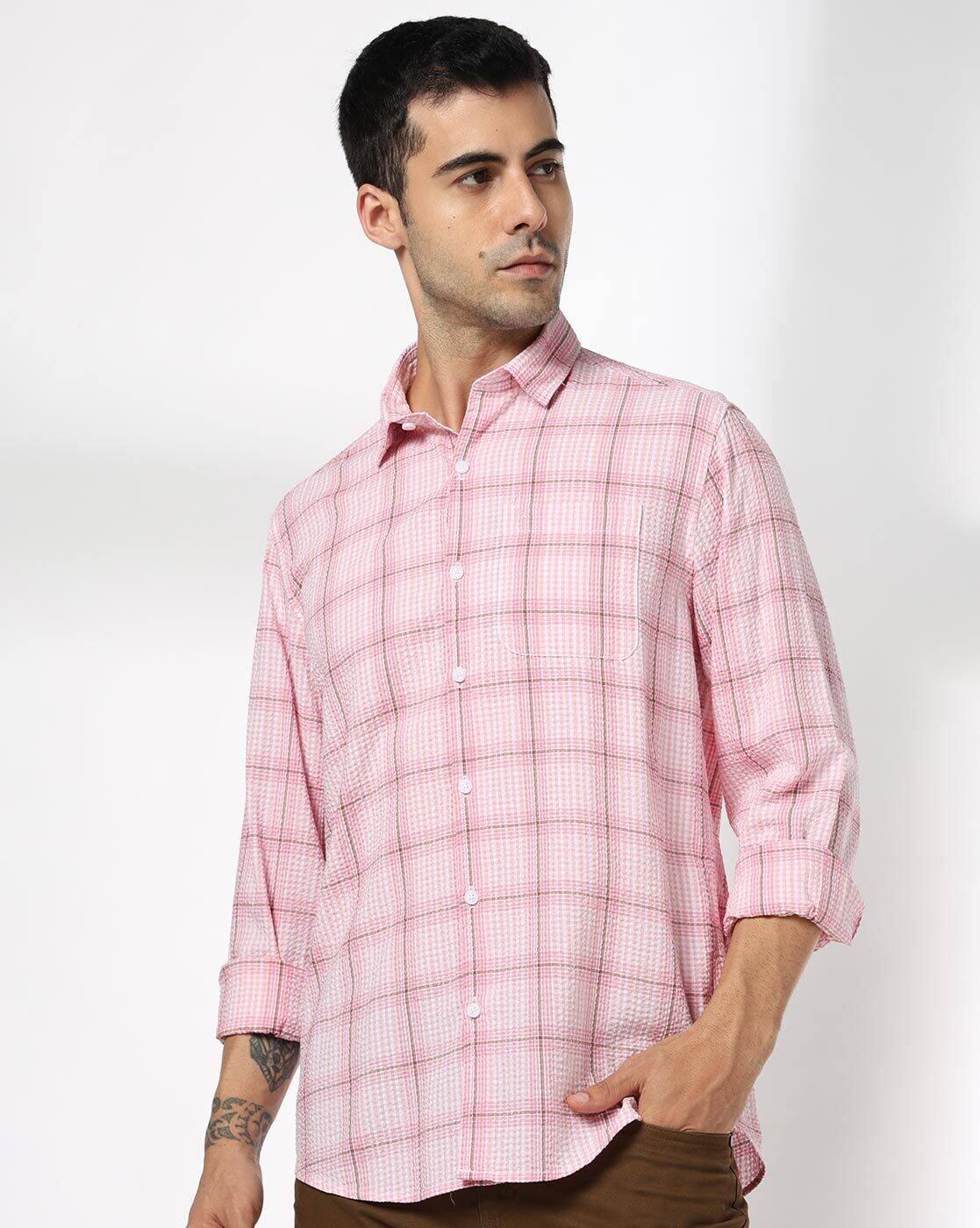 John Players | Men Checked Slim Fit Shirt with Patch Pocket|4