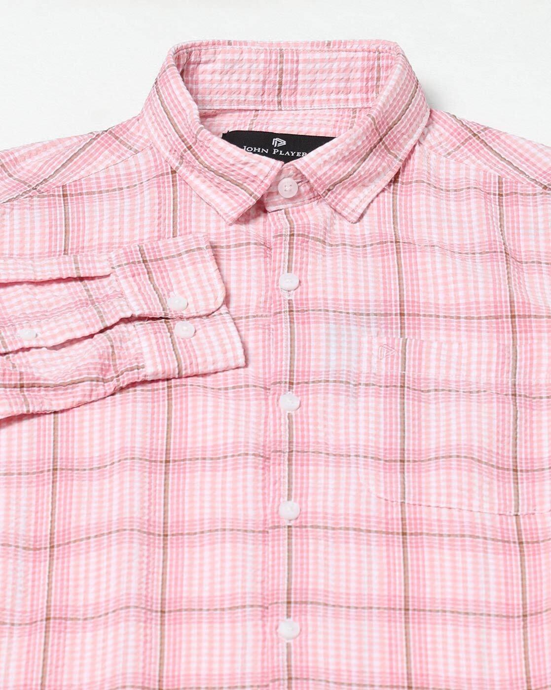 John Players | Men Checked Slim Fit Shirt with Patch Pocket|6