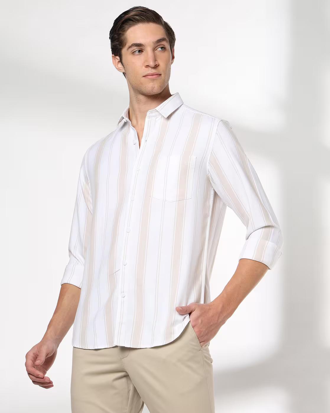 John Players | Men Striped Slim Fit Cotton Shirt|0