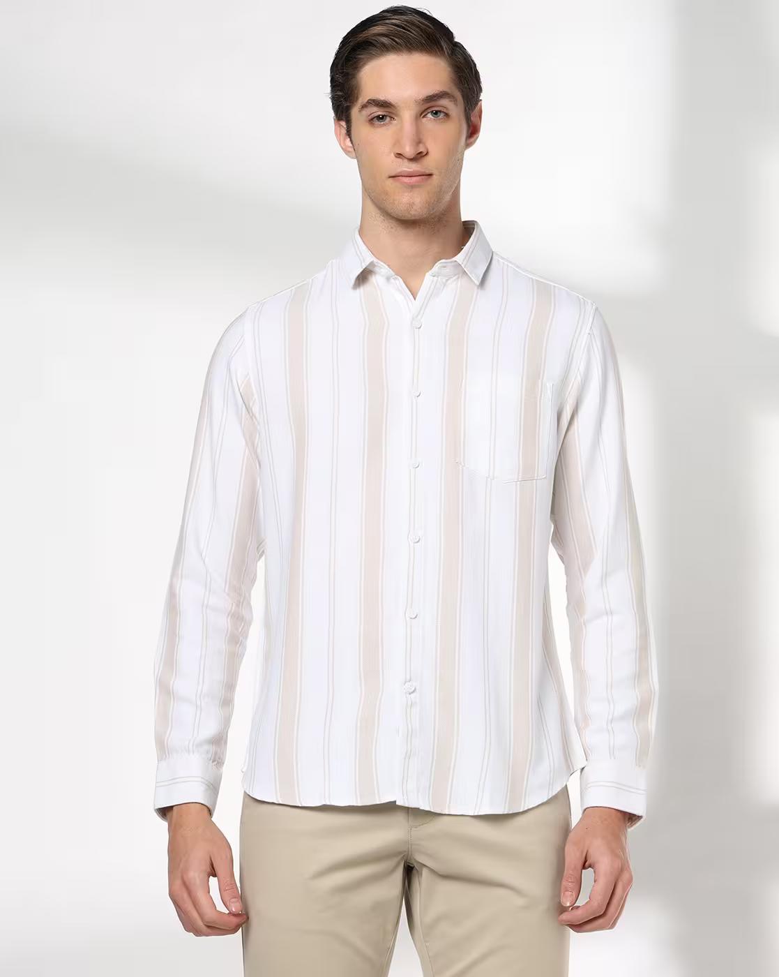 John Players | Men Striped Slim Fit Cotton Shirt|1