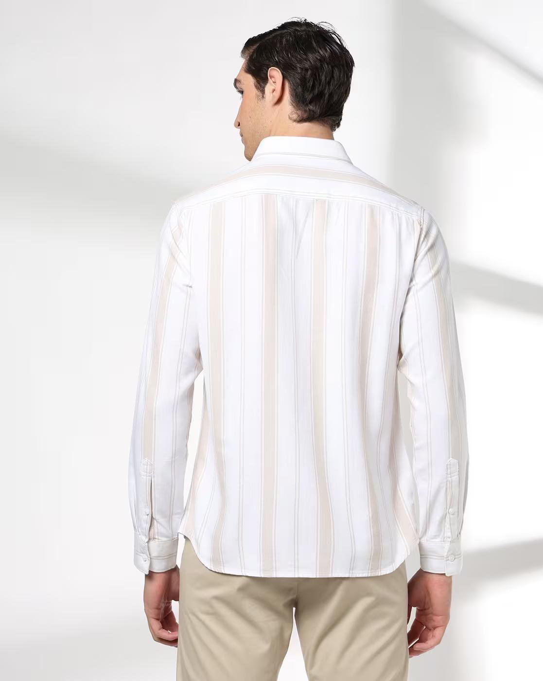 John Players | Men Striped Slim Fit Cotton Shirt|3