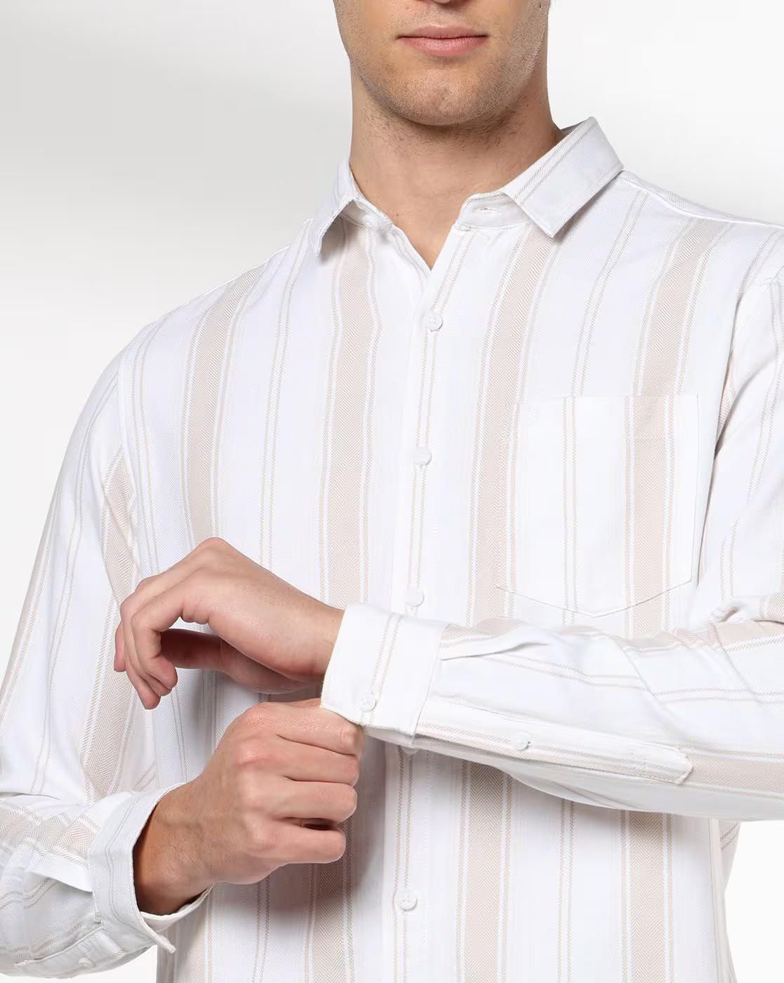 John Players | Men Striped Slim Fit Cotton Shirt|4