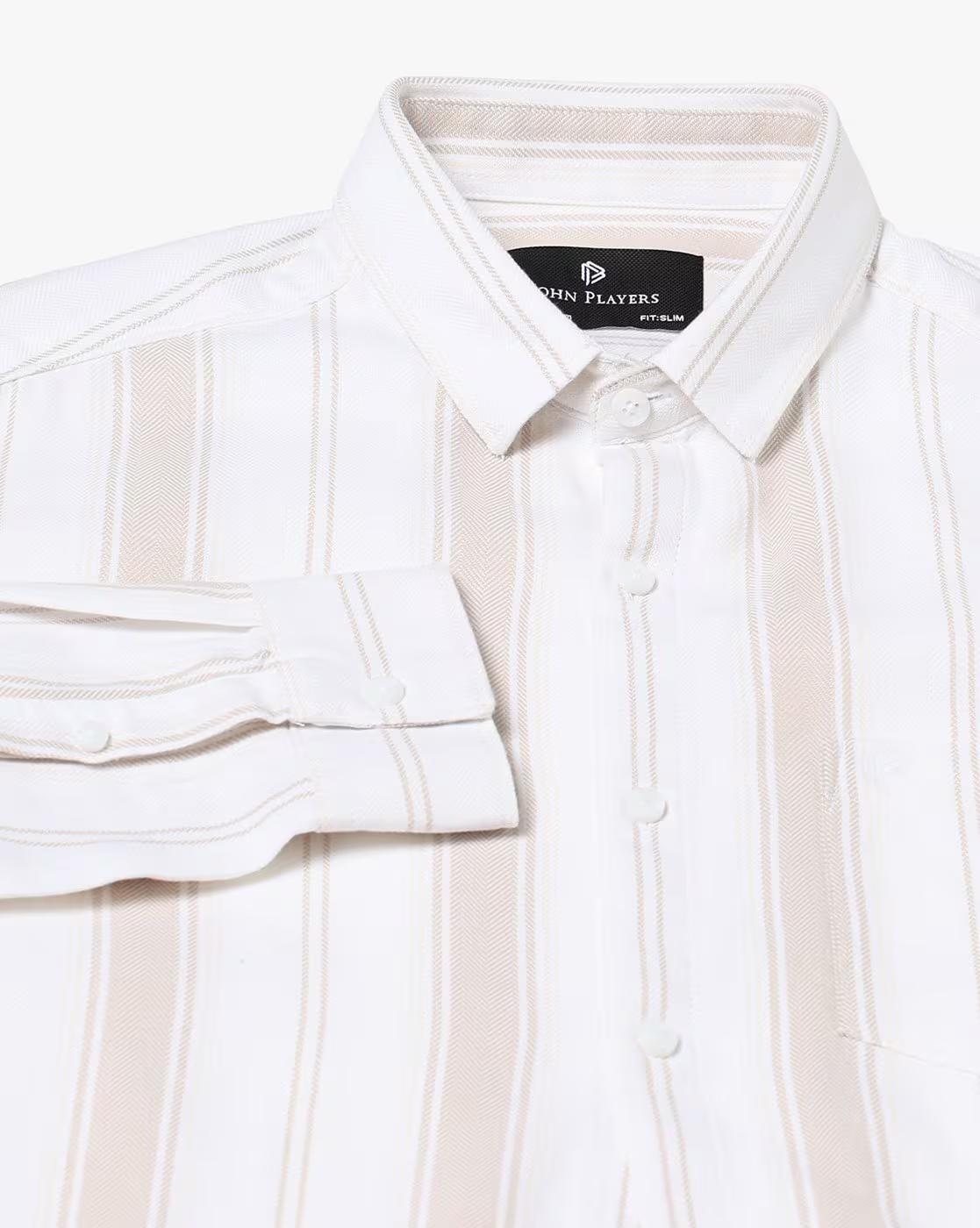 John Players | Men Striped Slim Fit Cotton Shirt|5