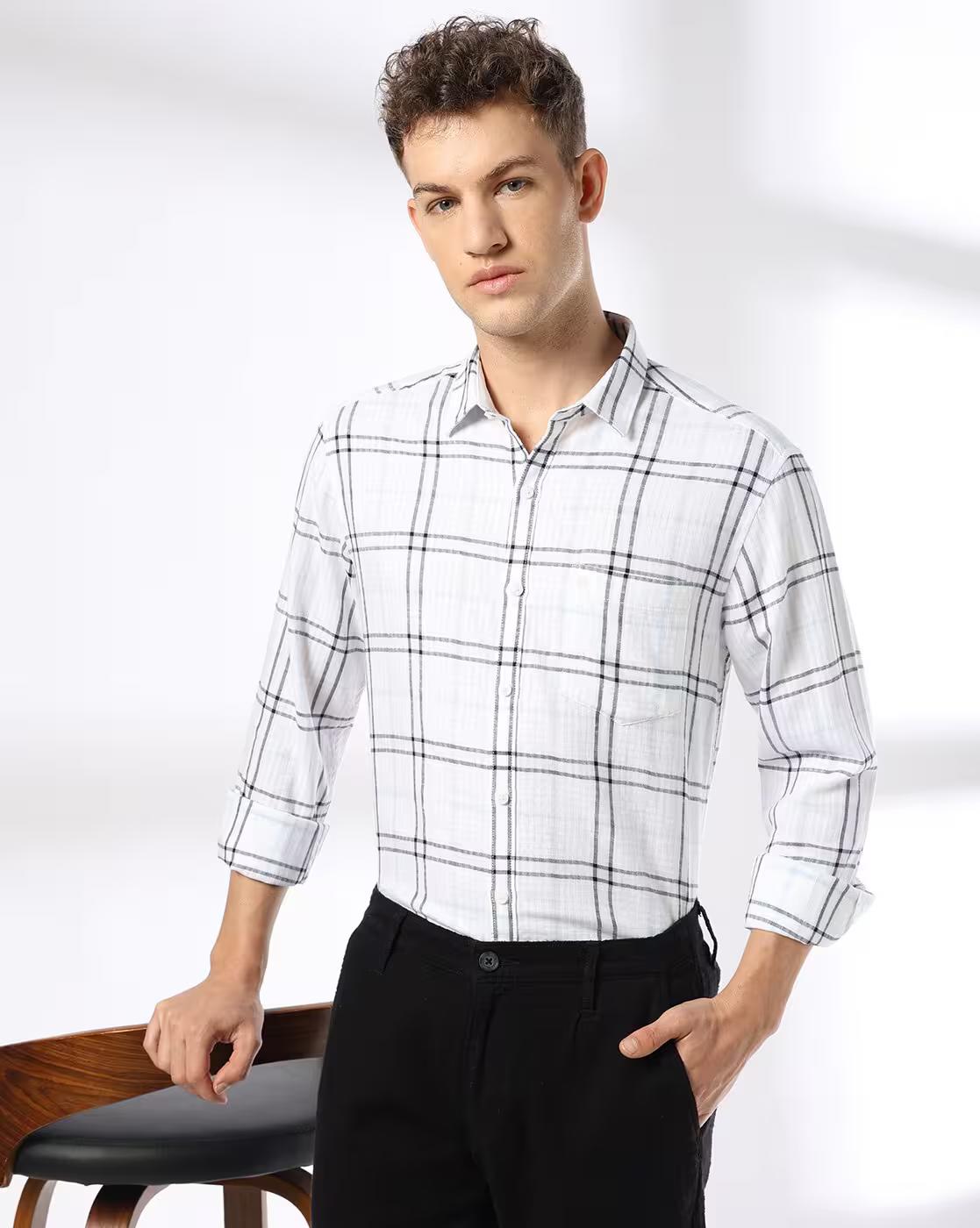 John Players | Men Checkered Slim Fit Casual Shirt|0