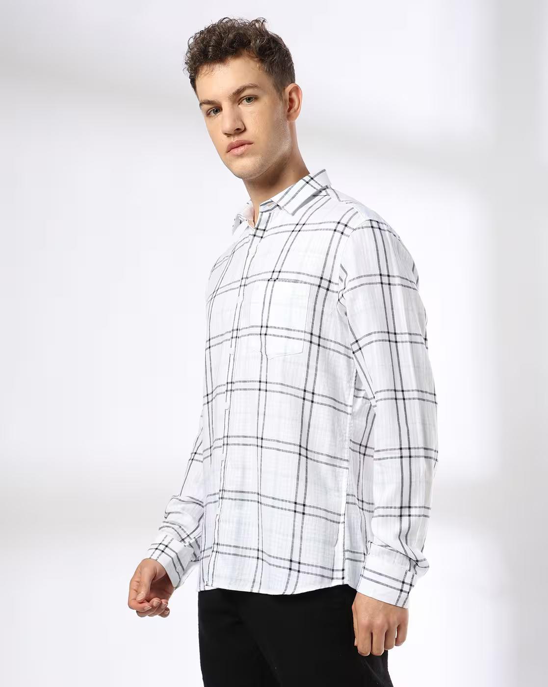 John Players | Men Checkered Slim Fit Casual Shirt|1