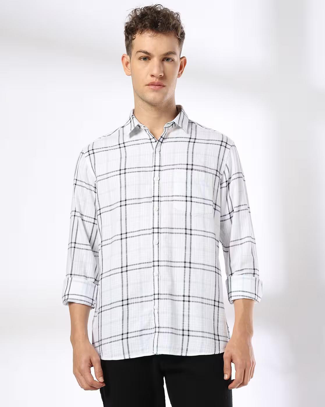 John Players | Men Checkered Slim Fit Casual Shirt|4
