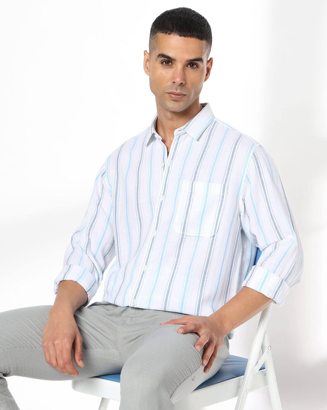 John Players | Men Striped Slim Fit Shirt with Patch Pocket|0