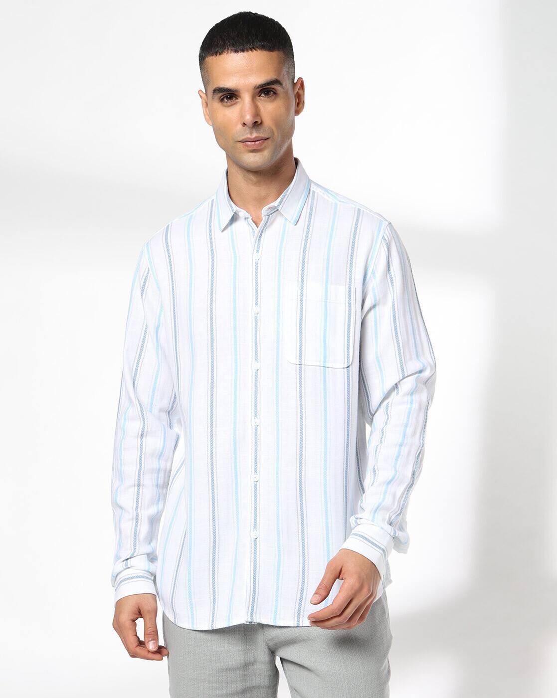 John Players | Men Striped Slim Fit Shirt with Patch Pocket|4