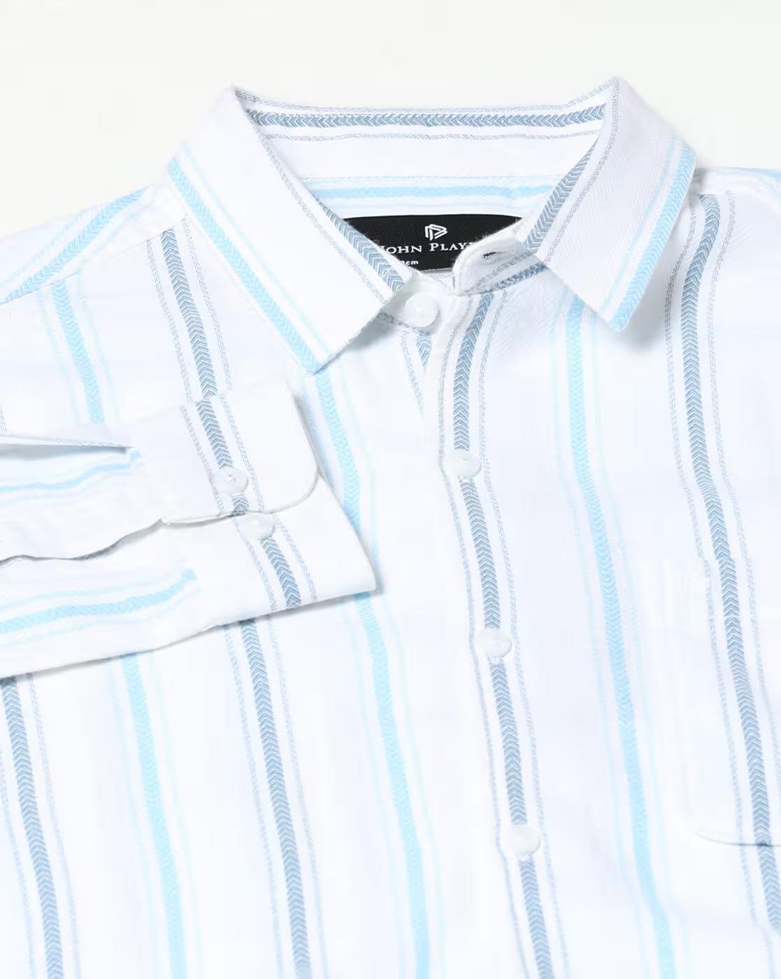 John Players | Men Striped Slim Fit Shirt with Patch Pocket|6