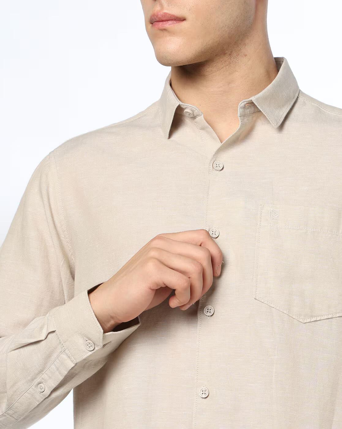 John Players | Men Slim Fit Cotton Linen Shirt with Patch Pocket|4