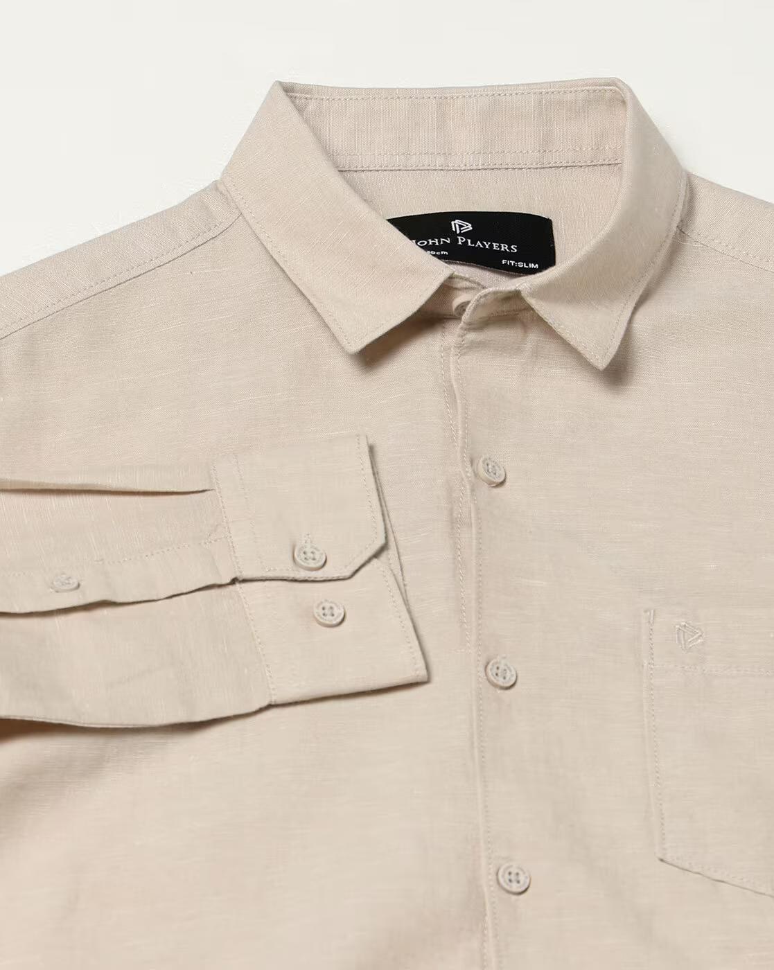 John Players | Men Slim Fit Cotton Linen Shirt with Patch Pocket|5