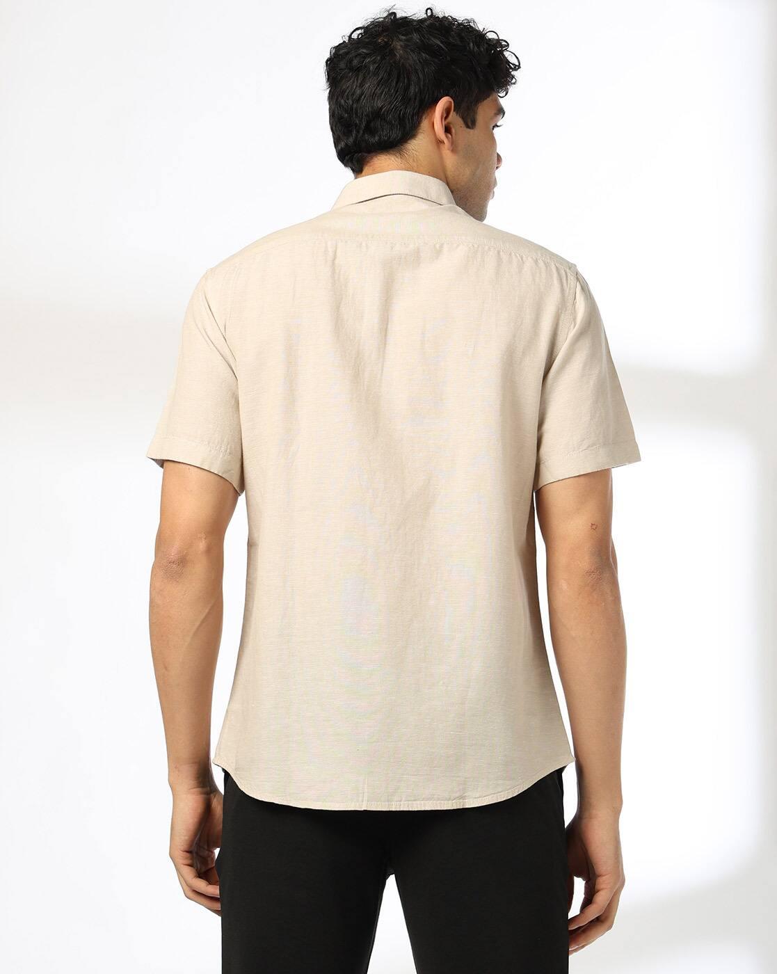 John Players | Men Slim Fit Cotton Linen Shirt with Patch Pocket|2