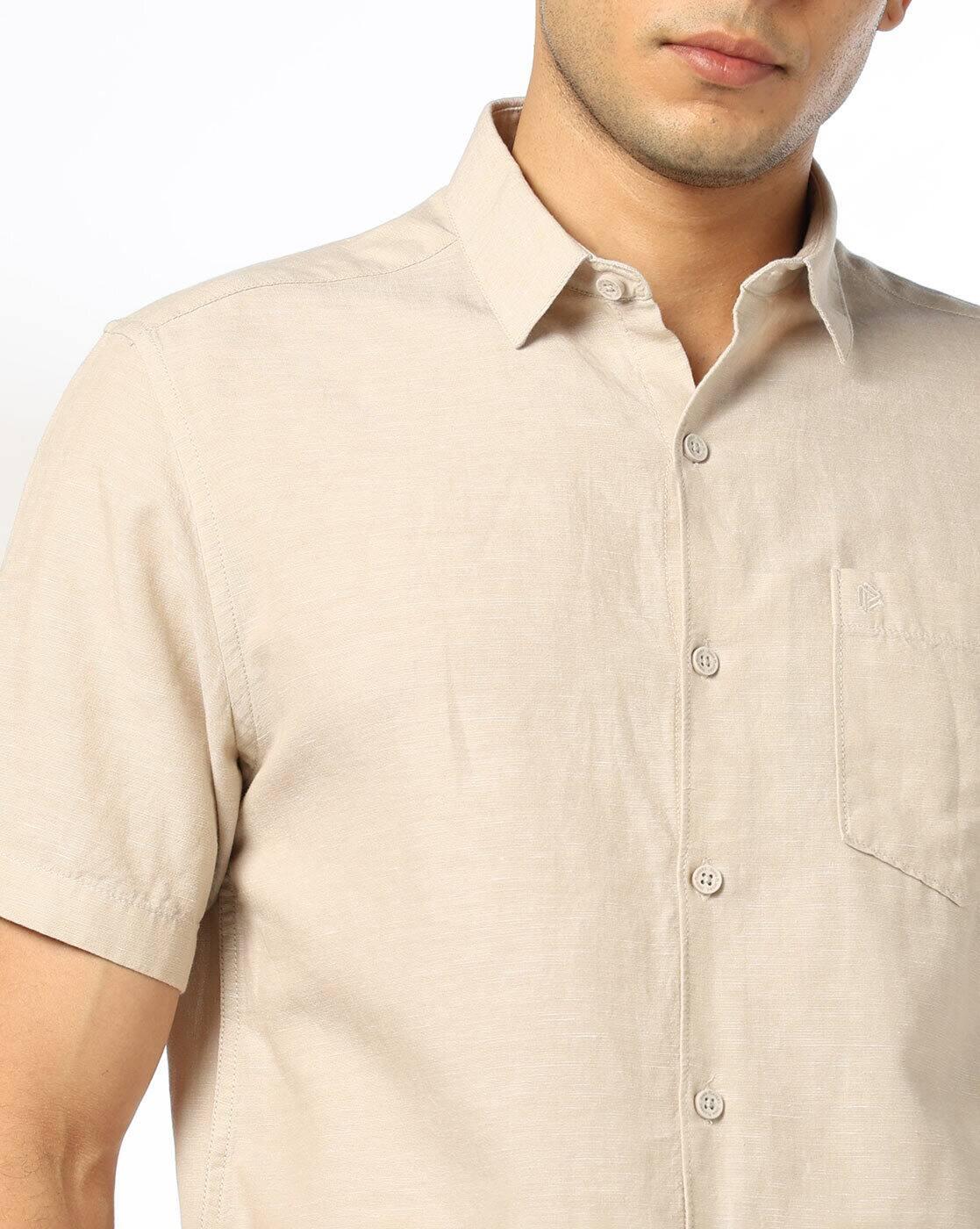 John Players | Men Slim Fit Cotton Linen Shirt with Patch Pocket|3