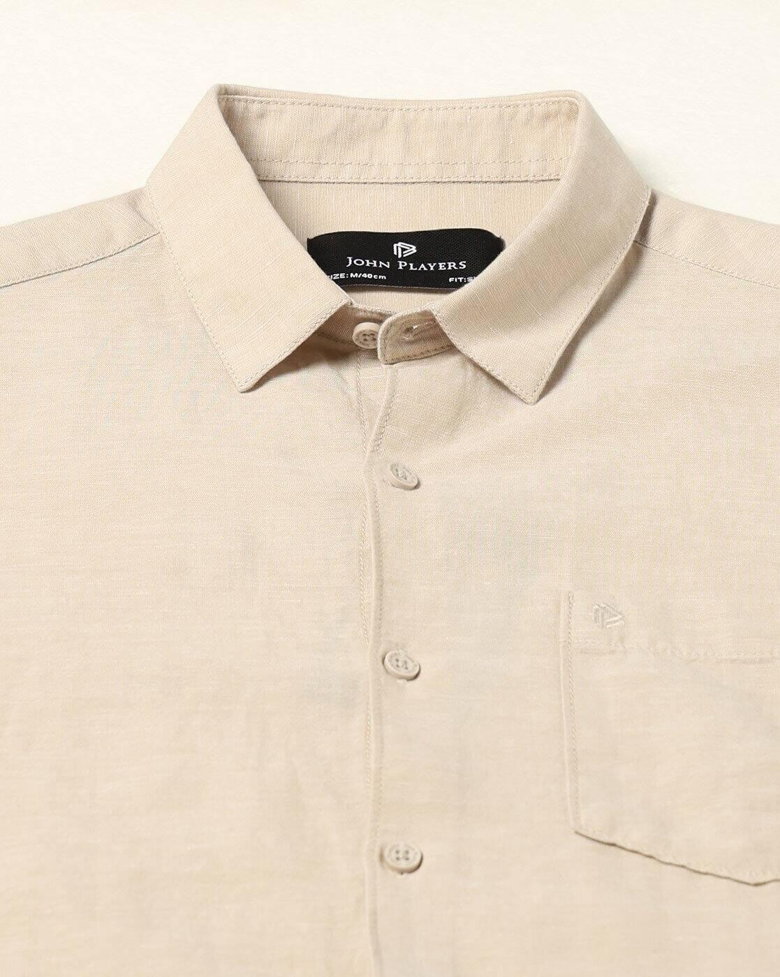 John Players | Men Slim Fit Cotton Linen Shirt with Patch Pocket|4