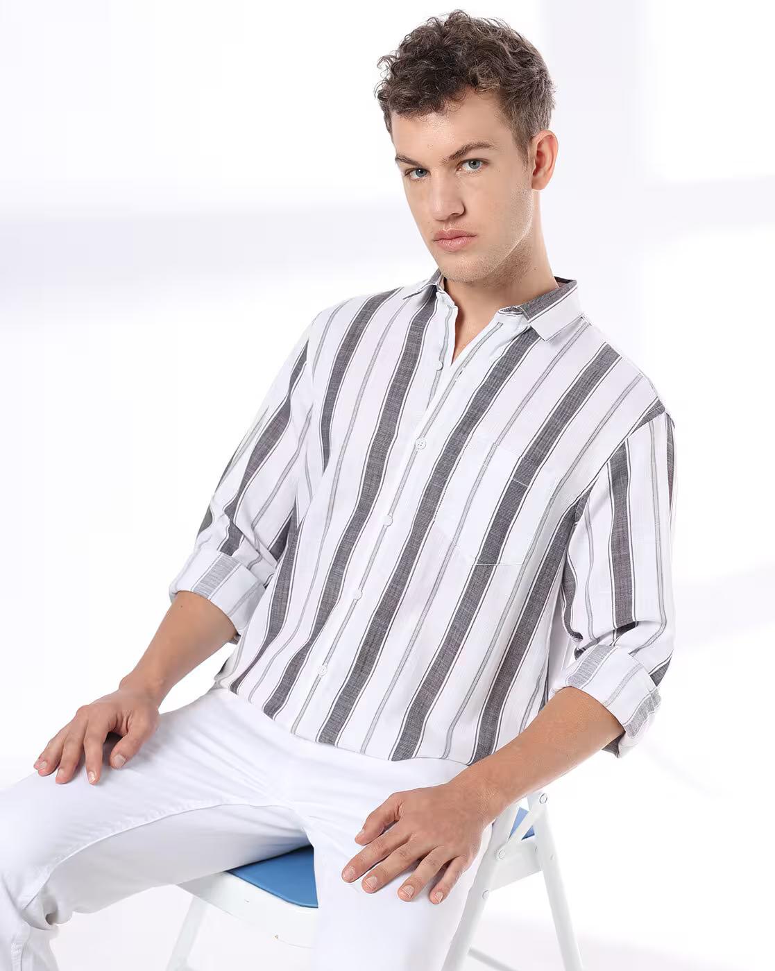 John Players | Men Striped Slim Fit Casual Shirt|0