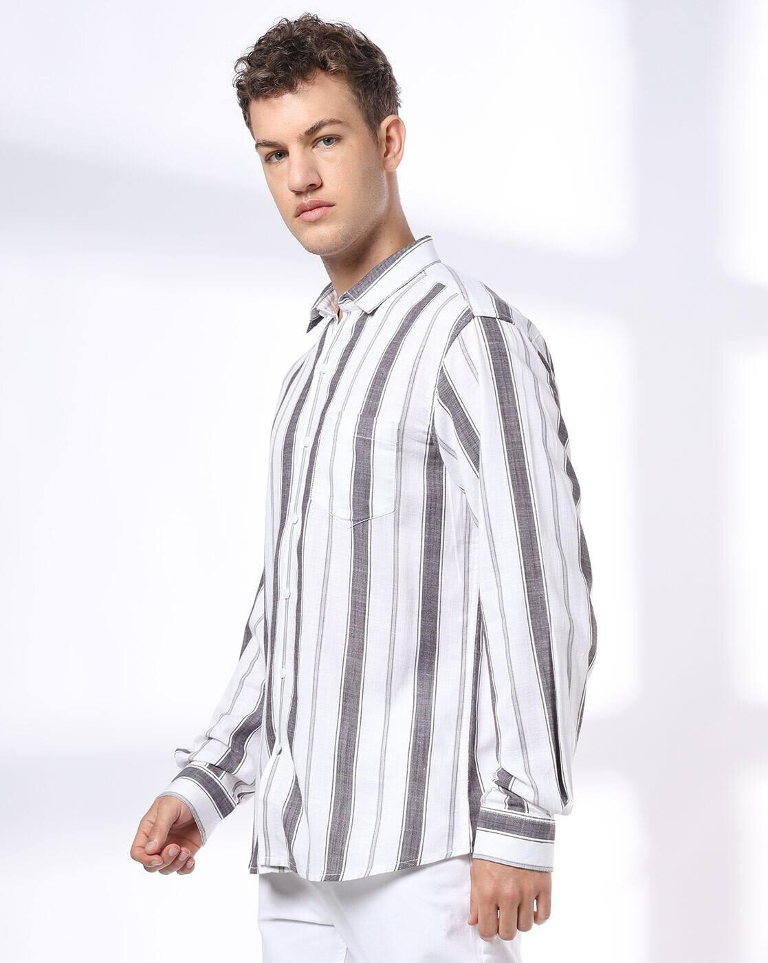 John Players | Men Striped Slim Fit Casual Shirt|1