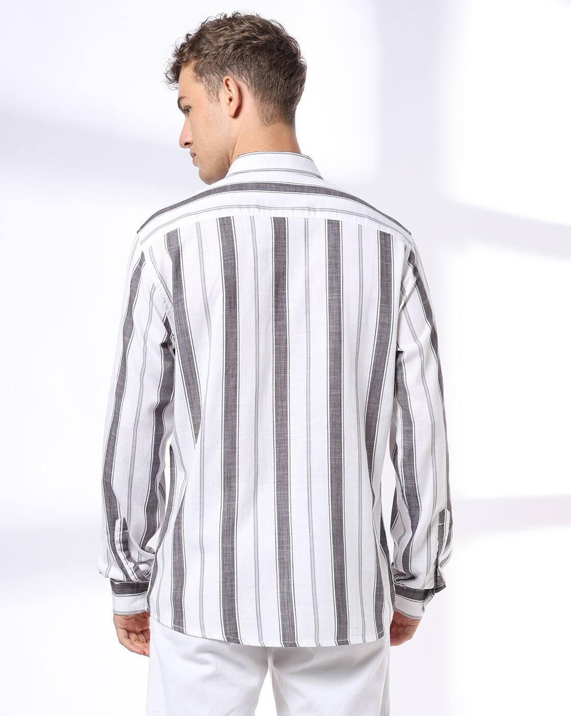 John Players | Men Striped Slim Fit Casual Shirt|2