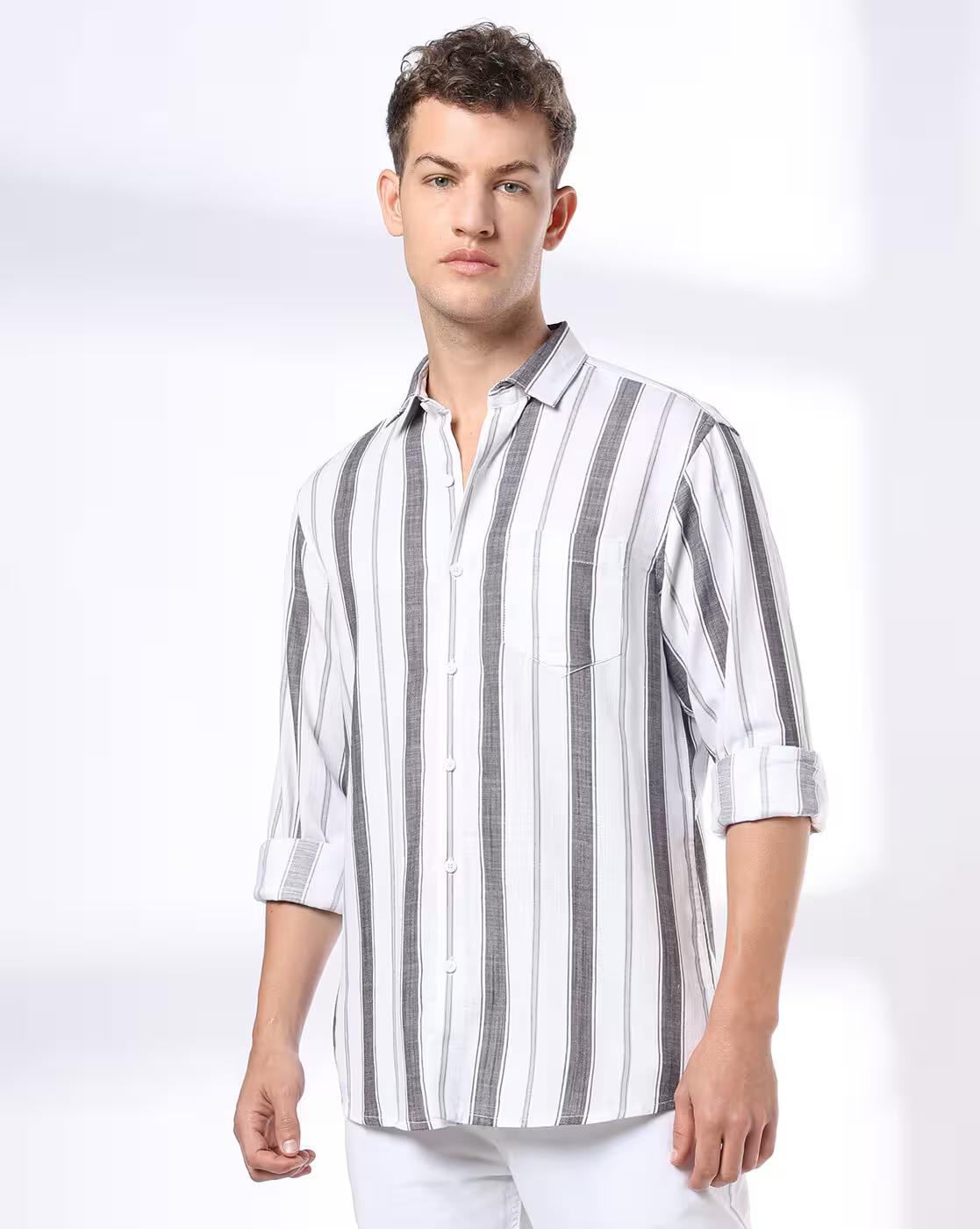 John Players | Men Striped Slim Fit Casual Shirt|4