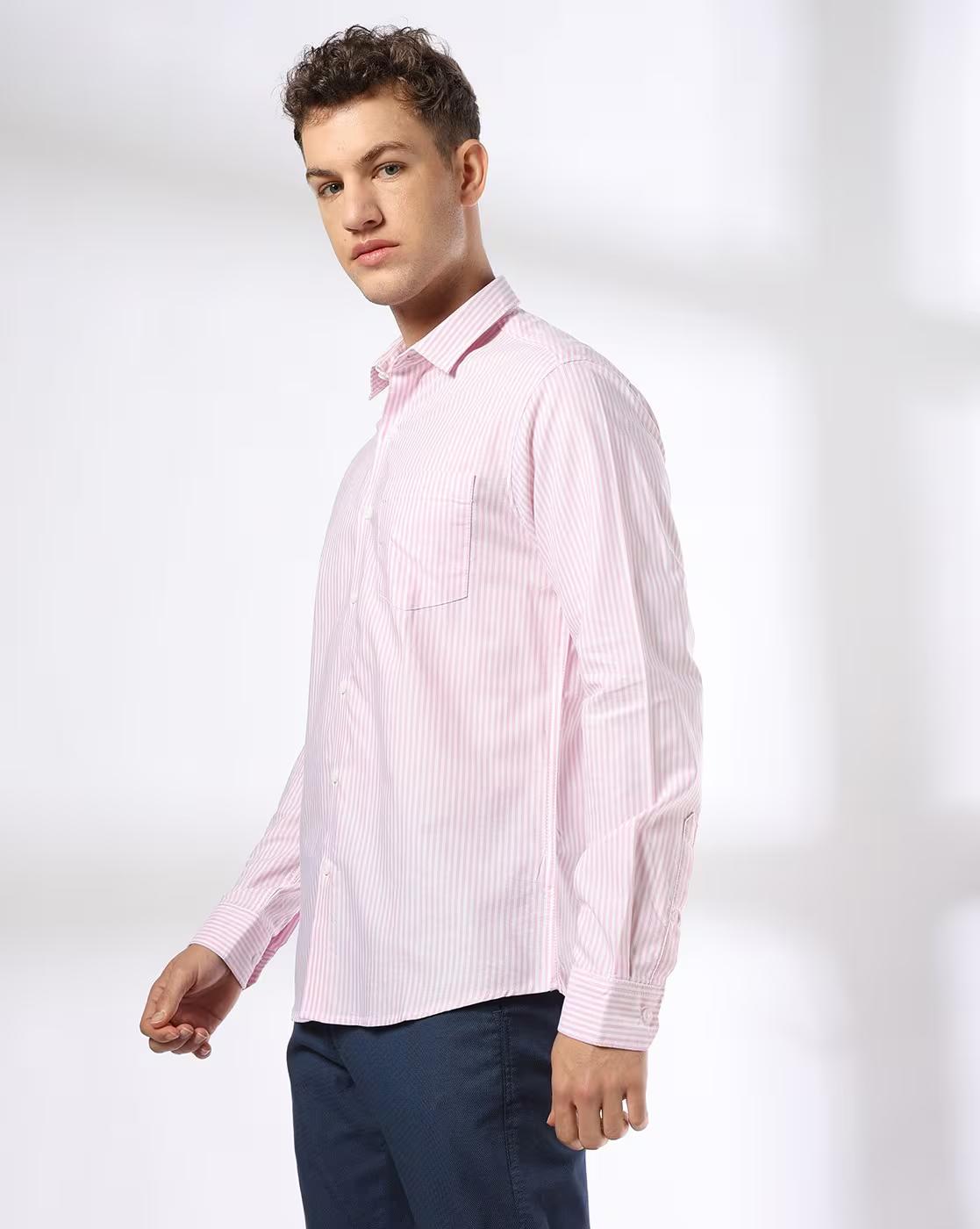 John Players | Men Striped Slim Fit Casual Shirt|1