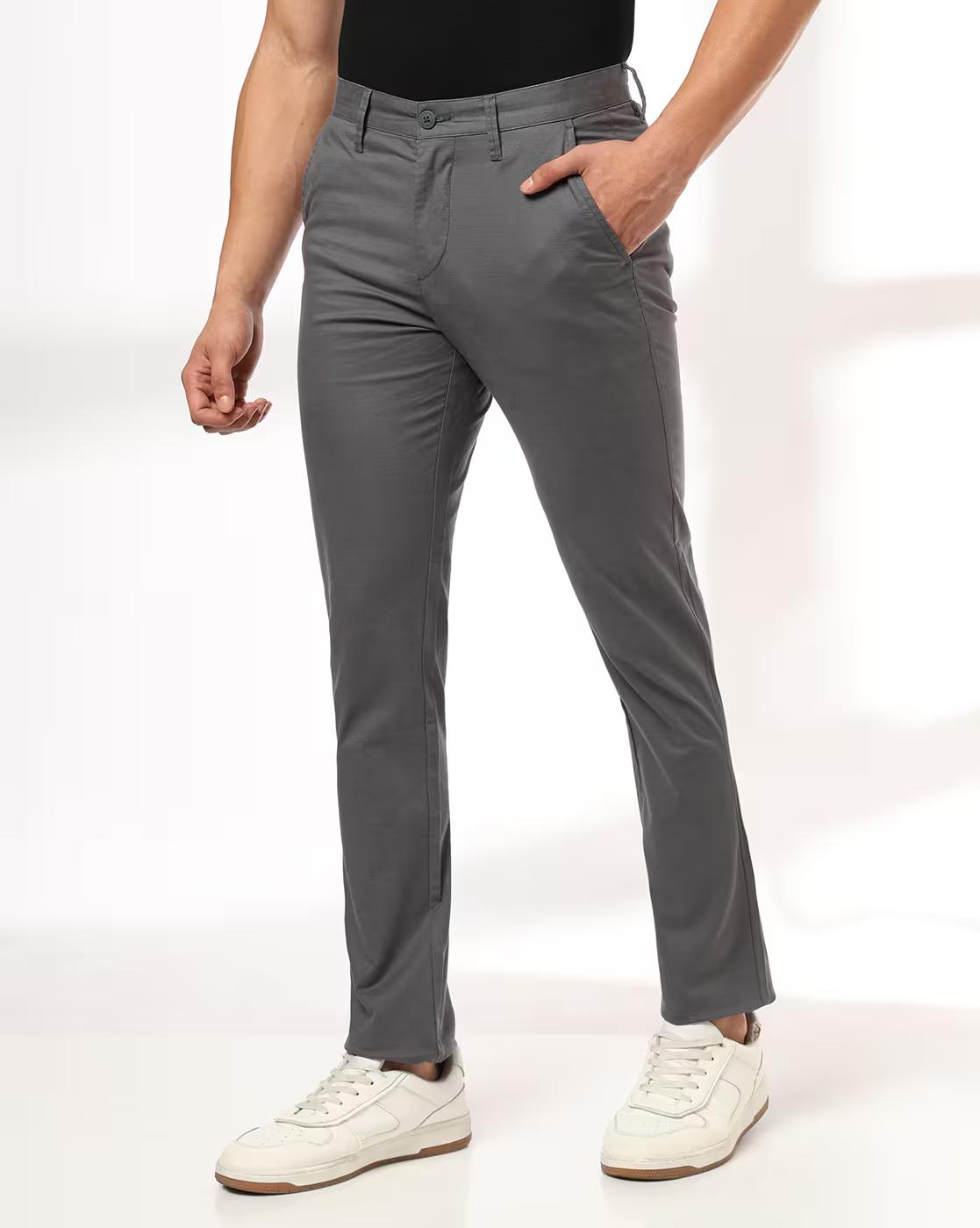 John Players | Men Smart Slim Fit Flat-Front Trousers|0