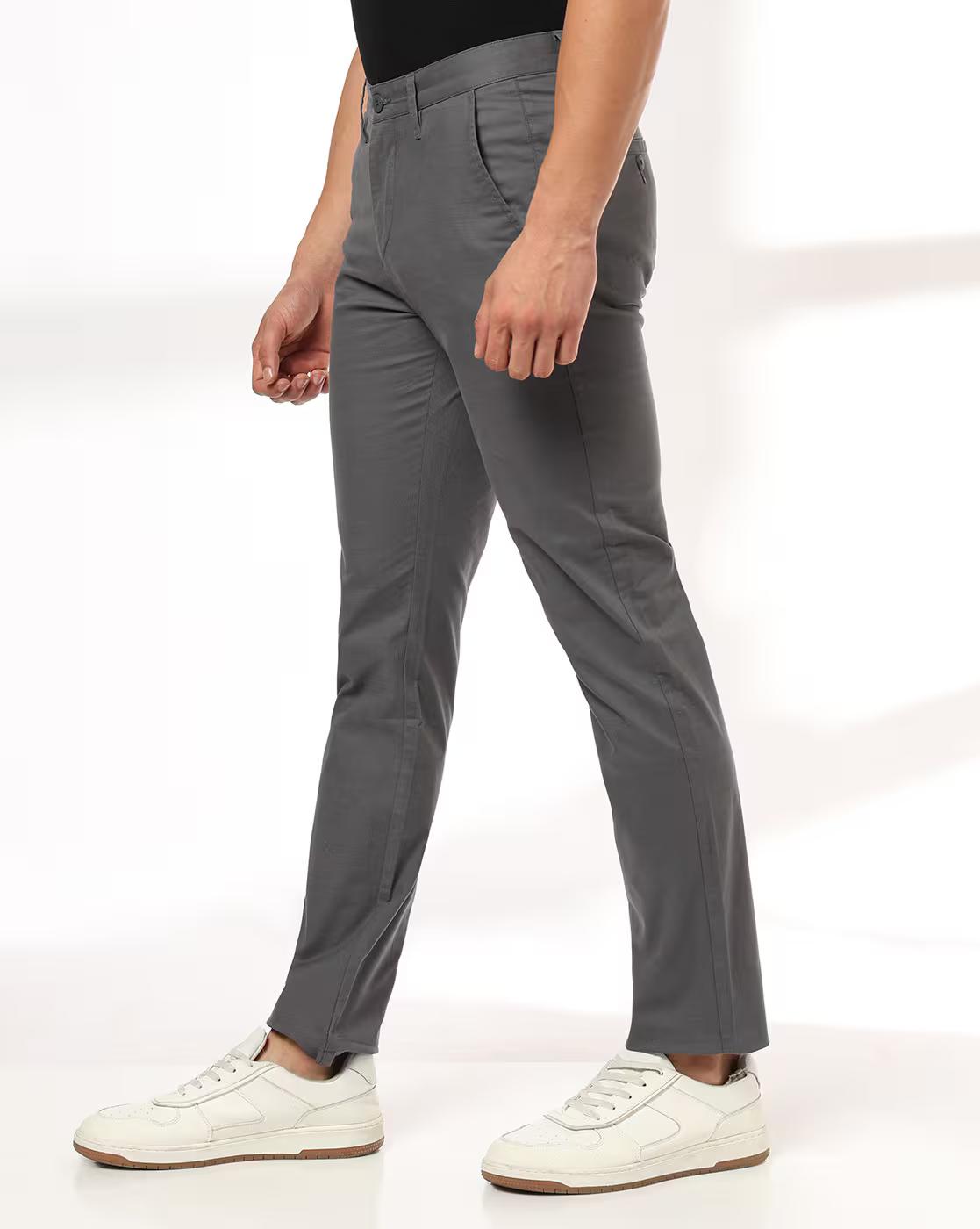 John Players | Men Smart Slim Fit Flat-Front Trousers|1