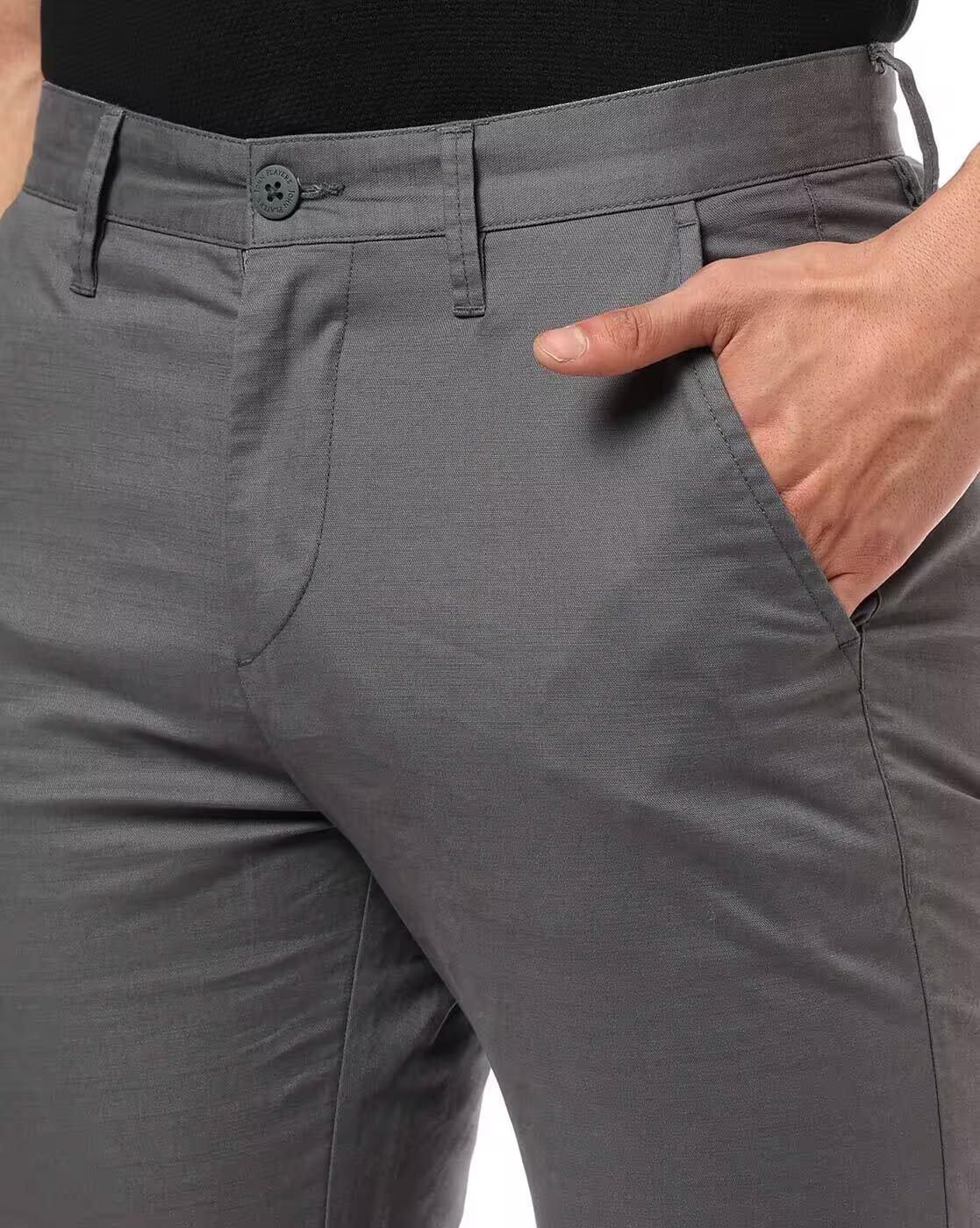 John Players | Men Smart Slim Fit Flat-Front Trousers|3