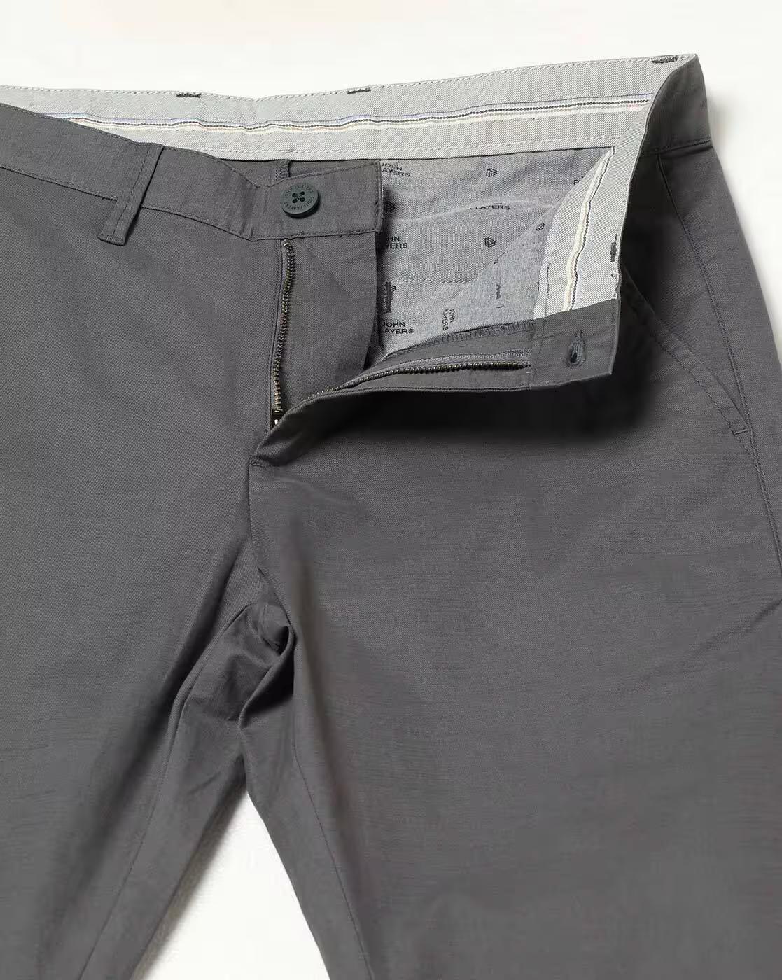 John Players | Men Smart Slim Fit Flat-Front Trousers|4