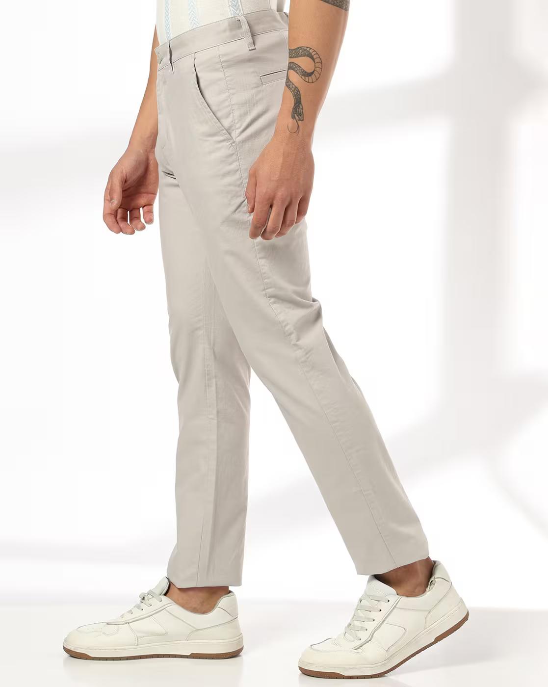 John Players | Men Slim Fit Flat-Front Chinos|1