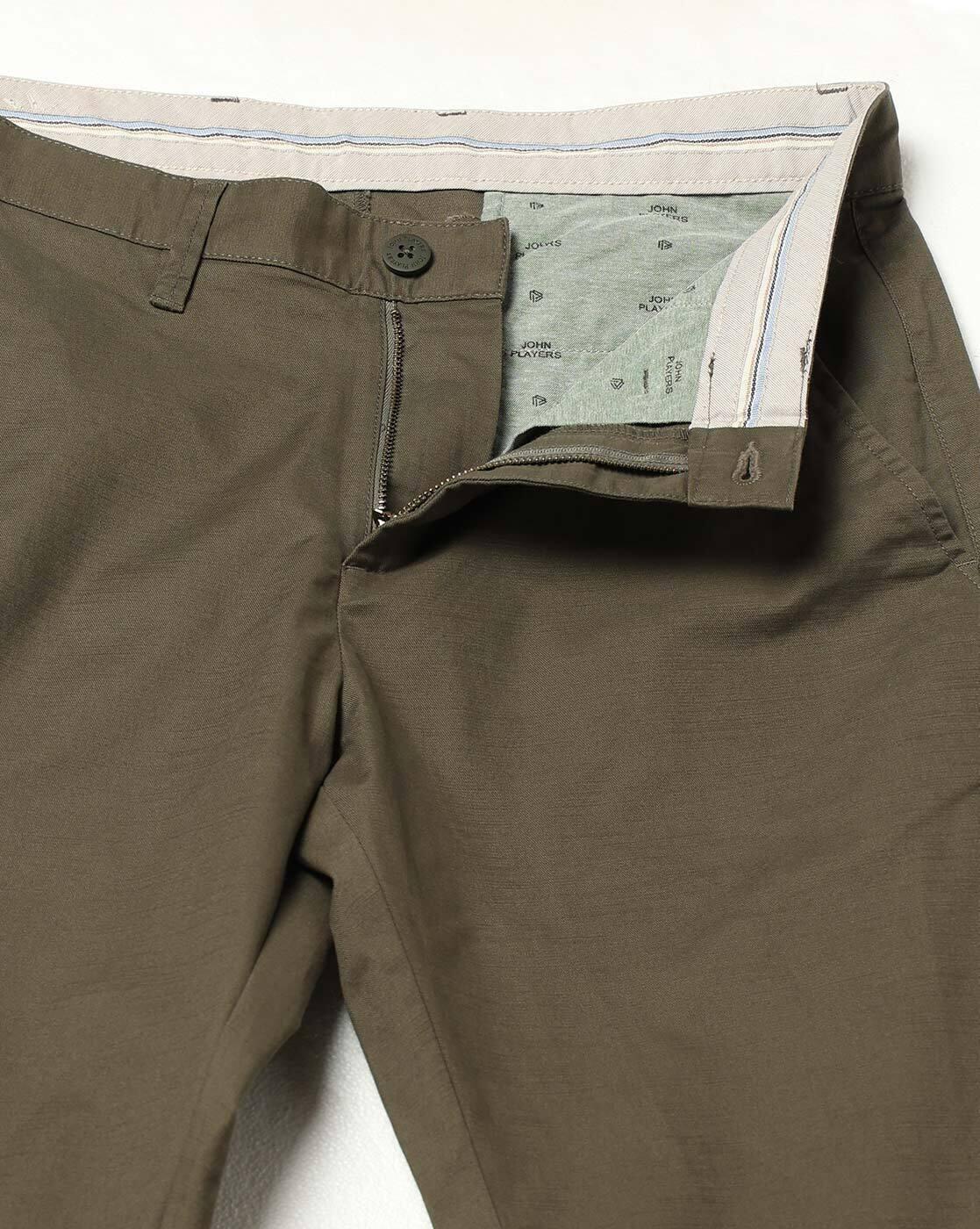 John Players | Men Smart Slim Fit Flat-Front Trousers|4