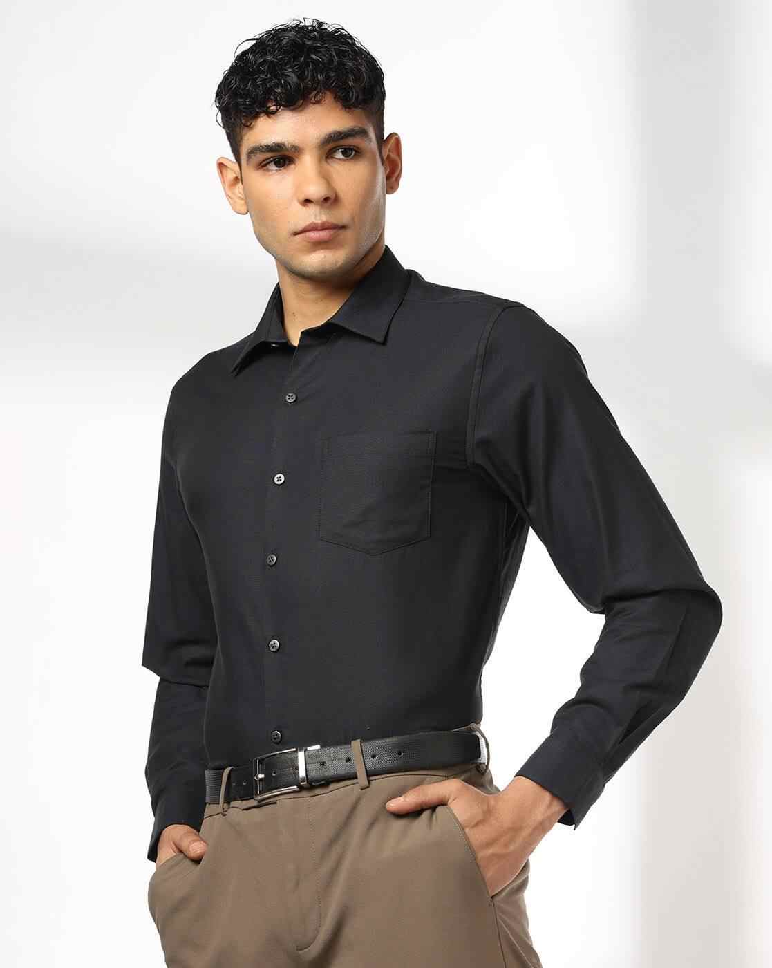 John Players | Men Slim Fit Cotton Shirt with Patch Pocket|0