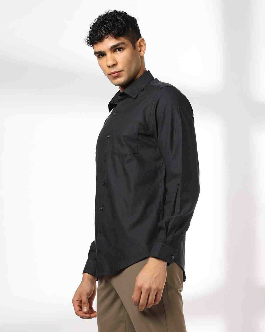John Players | Men Slim Fit Cotton Shirt with Patch Pocket|1