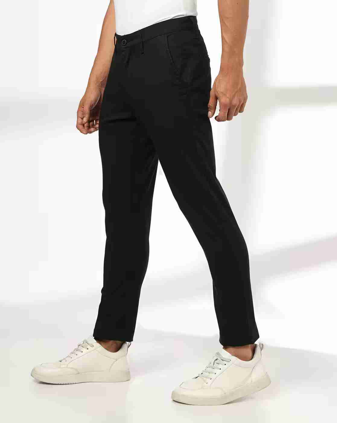 John Players | Slim Fit Flat-Front Casual Trousers|1