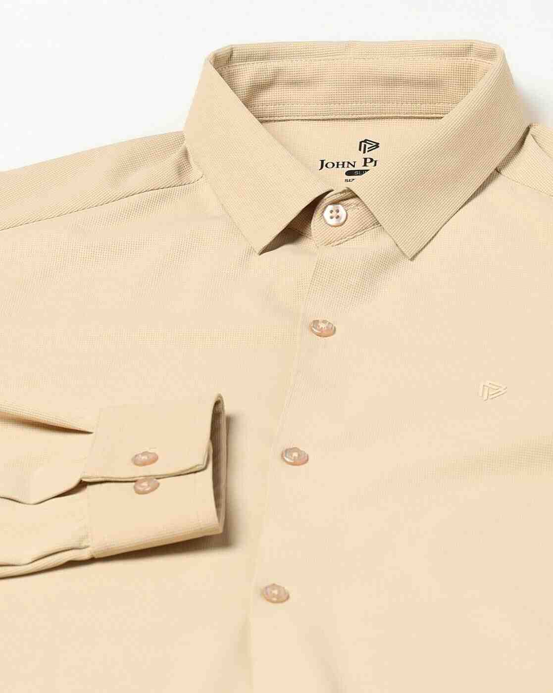 John Players | Men Slim Fit Shirt with Logo Embroidery|5