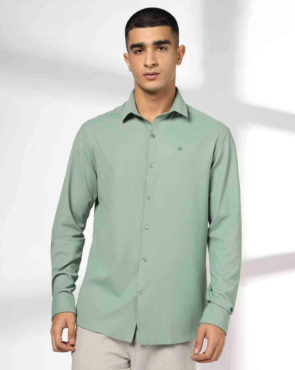John Players | Men Slim Fit Shirt with Logo Embroidery|3