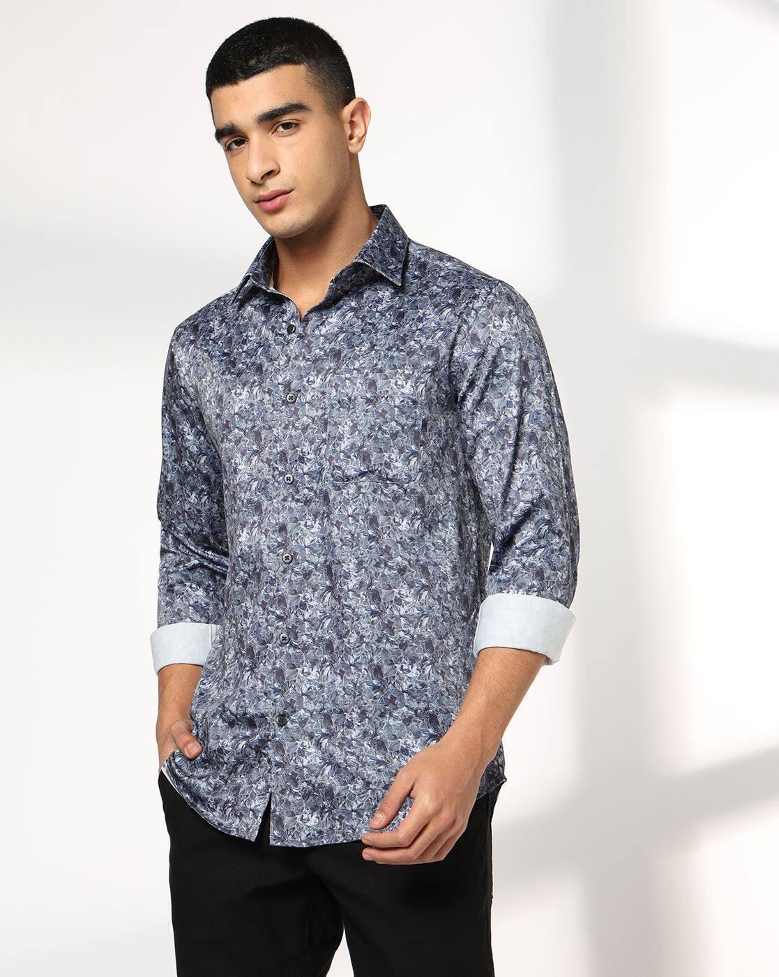 John Players | Men Floral Print Slim Fit Shirt with Patch Pocket|0