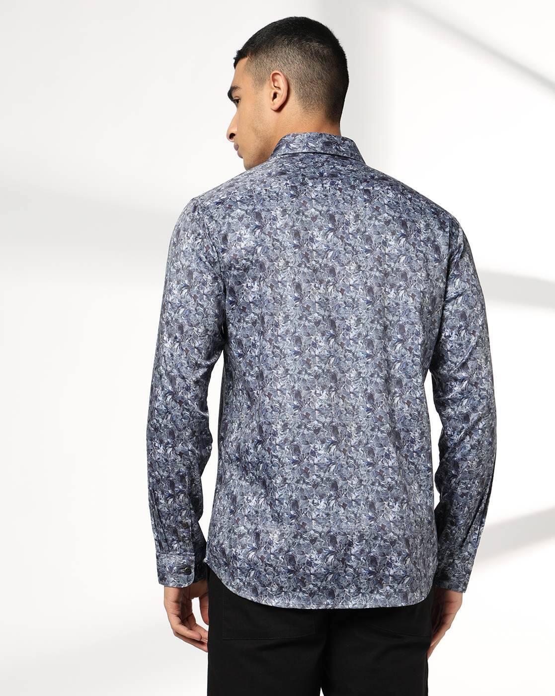 John Players | Men Floral Print Slim Fit Shirt with Patch Pocket|2