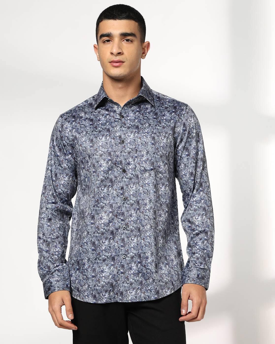 John Players | Men Floral Print Slim Fit Shirt with Patch Pocket|3
