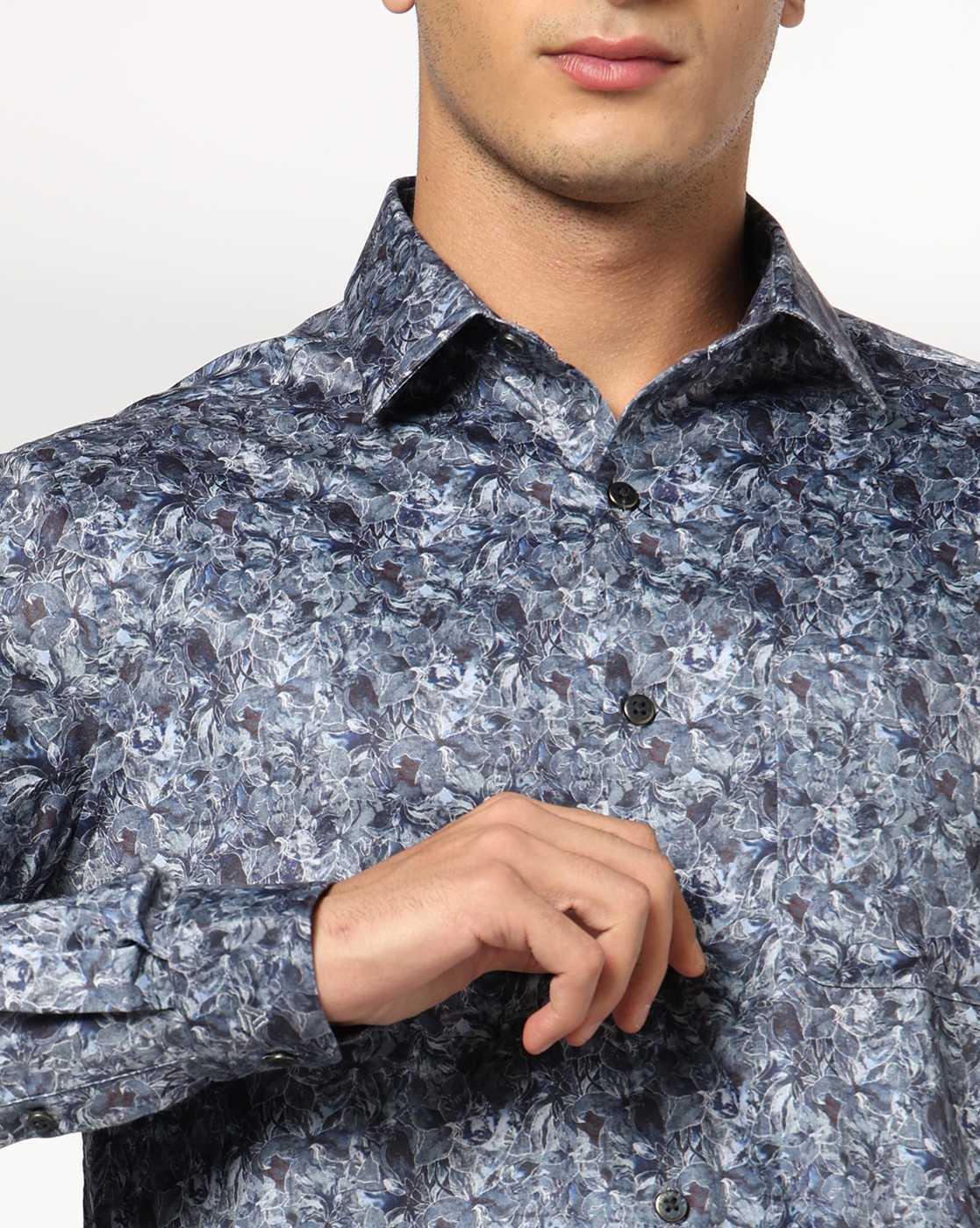 John Players | Men Floral Print Slim Fit Shirt with Patch Pocket|4