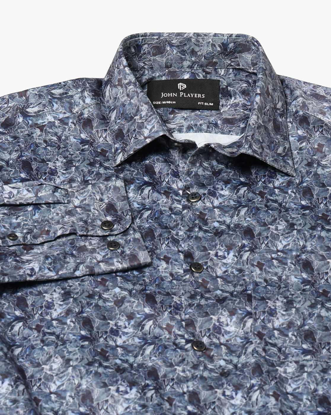 John Players | Men Floral Print Slim Fit Shirt with Patch Pocket|5