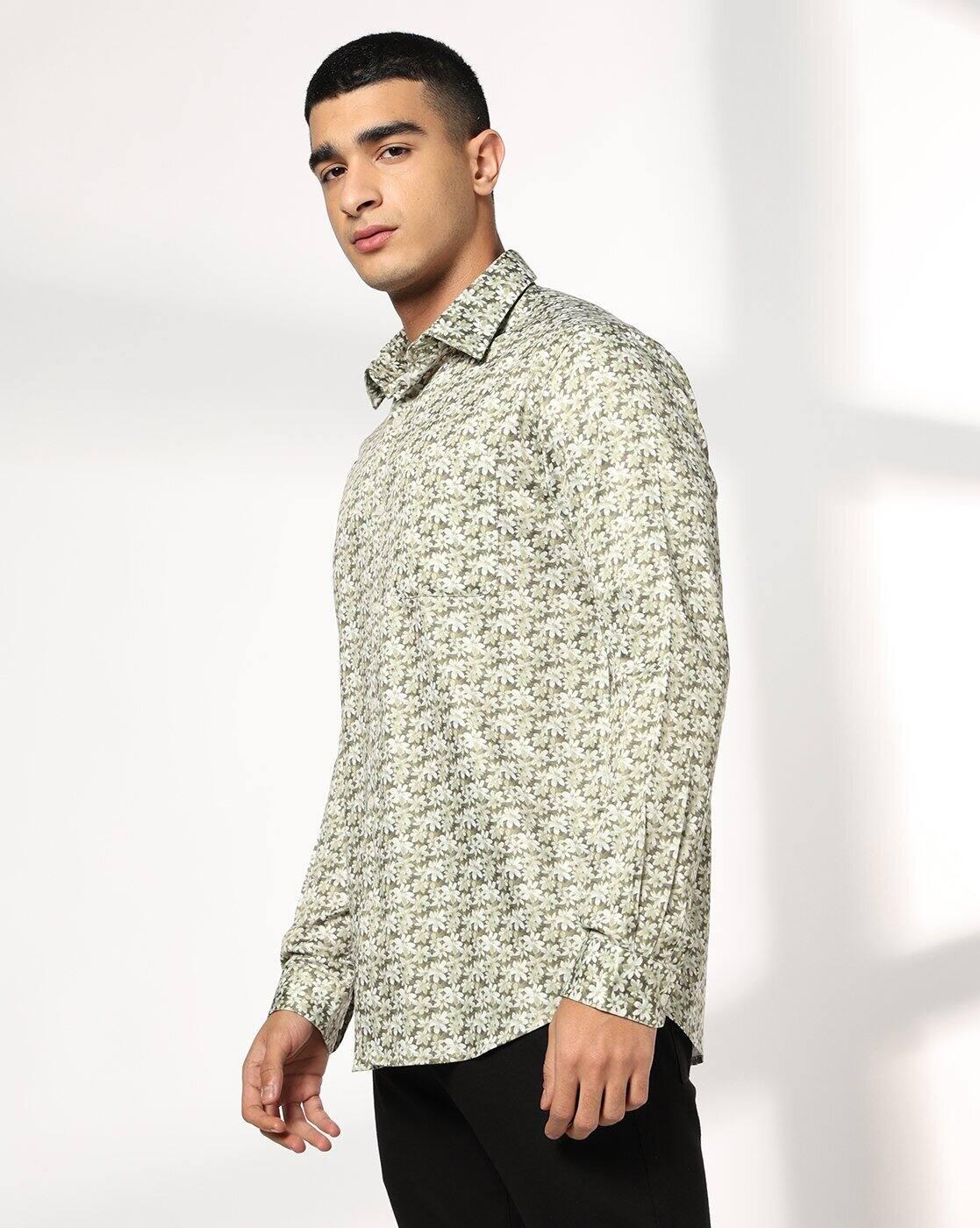 John Players | Men Floral Print Slim Fit Shirt with Patch Pocket|1