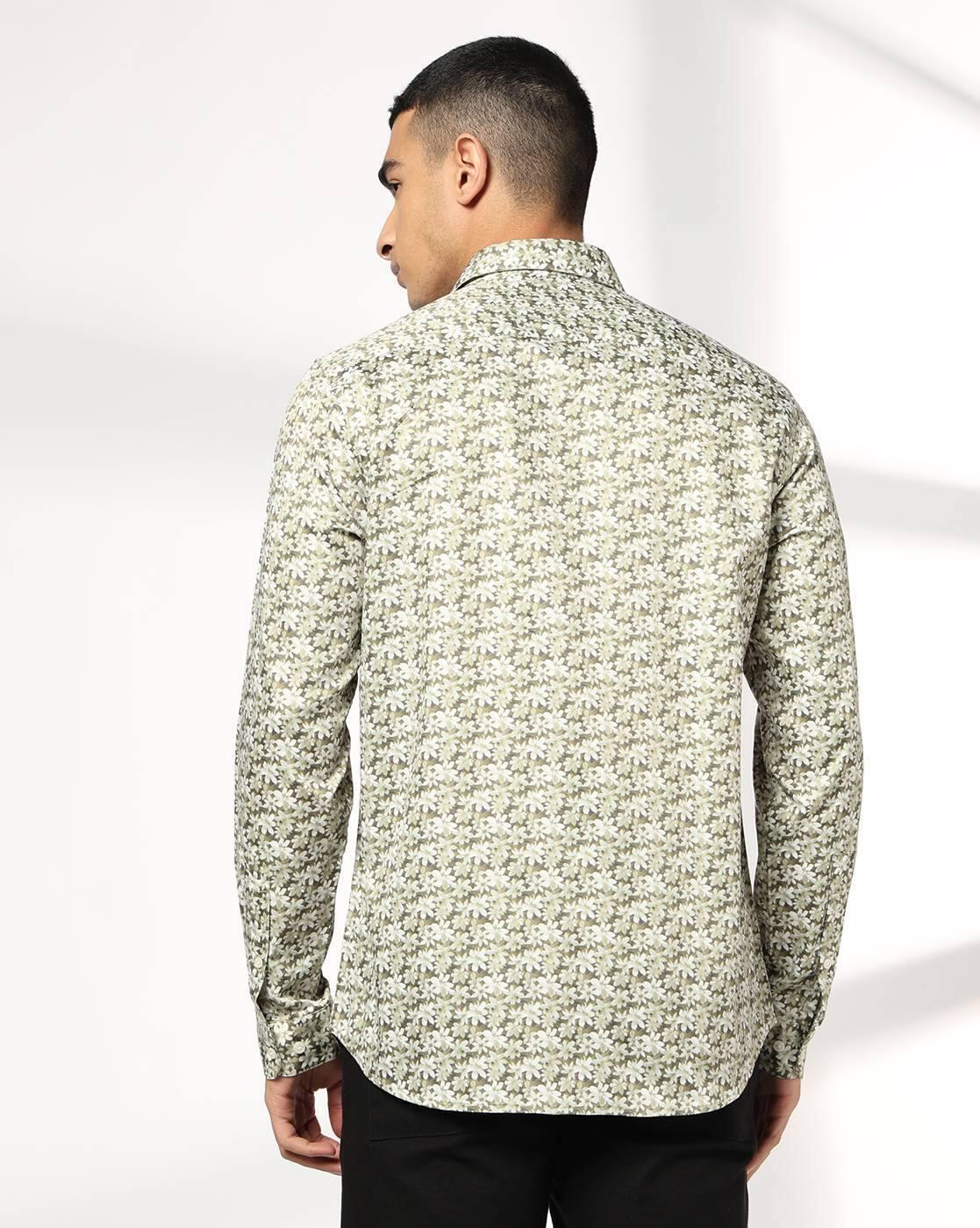 John Players | Men Floral Print Slim Fit Shirt with Patch Pocket|2