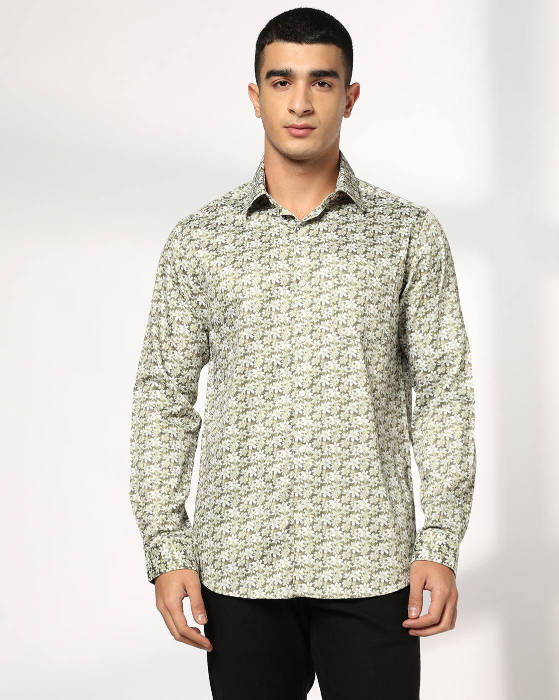 John Players | Men Floral Print Slim Fit Shirt with Patch Pocket|3