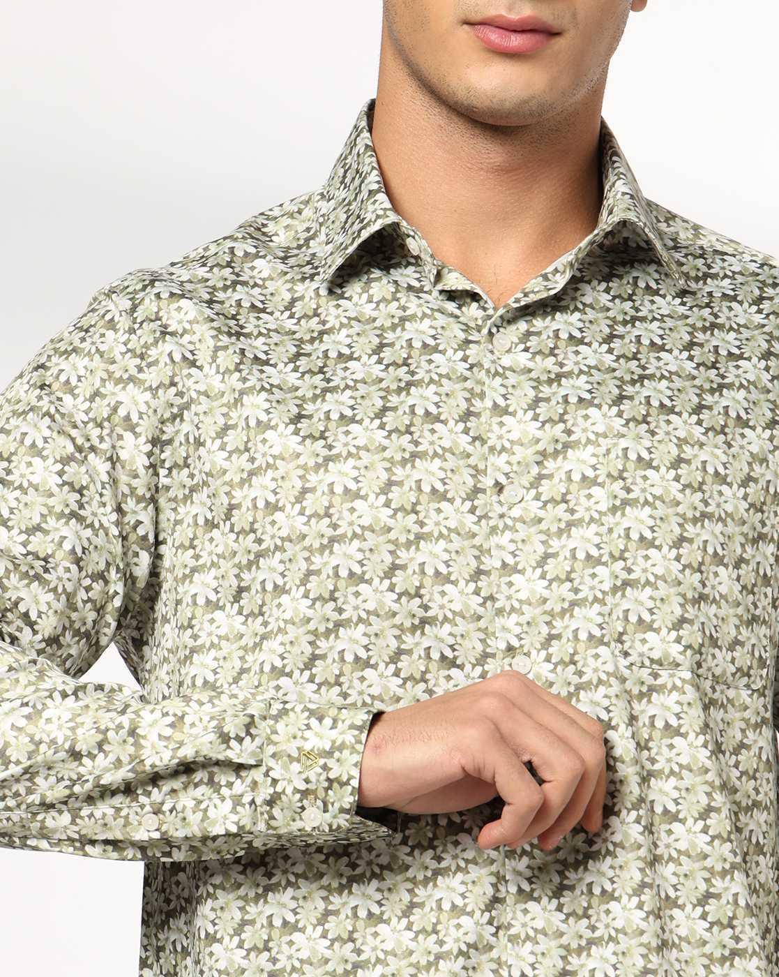 John Players | Men Floral Print Slim Fit Shirt with Patch Pocket|4