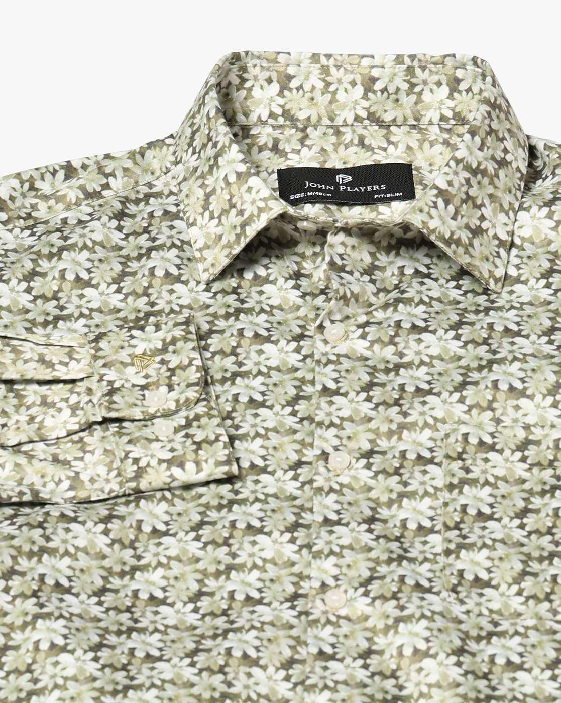 John Players | Men Floral Print Slim Fit Shirt with Patch Pocket|5