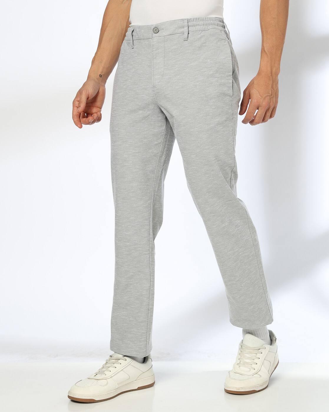 Men Heathered Straight Fit Flat-Front Trousers