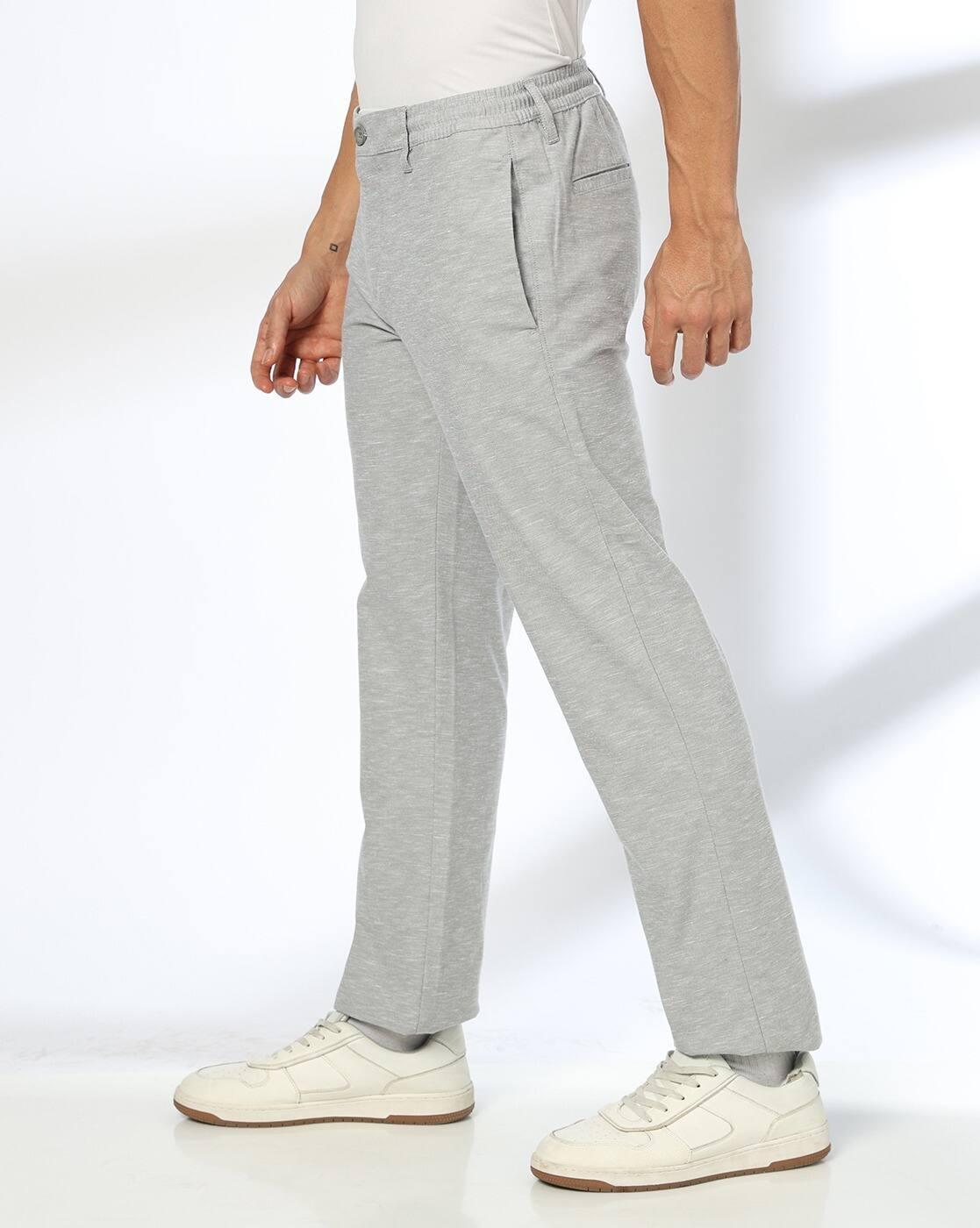 John Players | Men Heathered Straight Fit Flat-Front Trousers|1