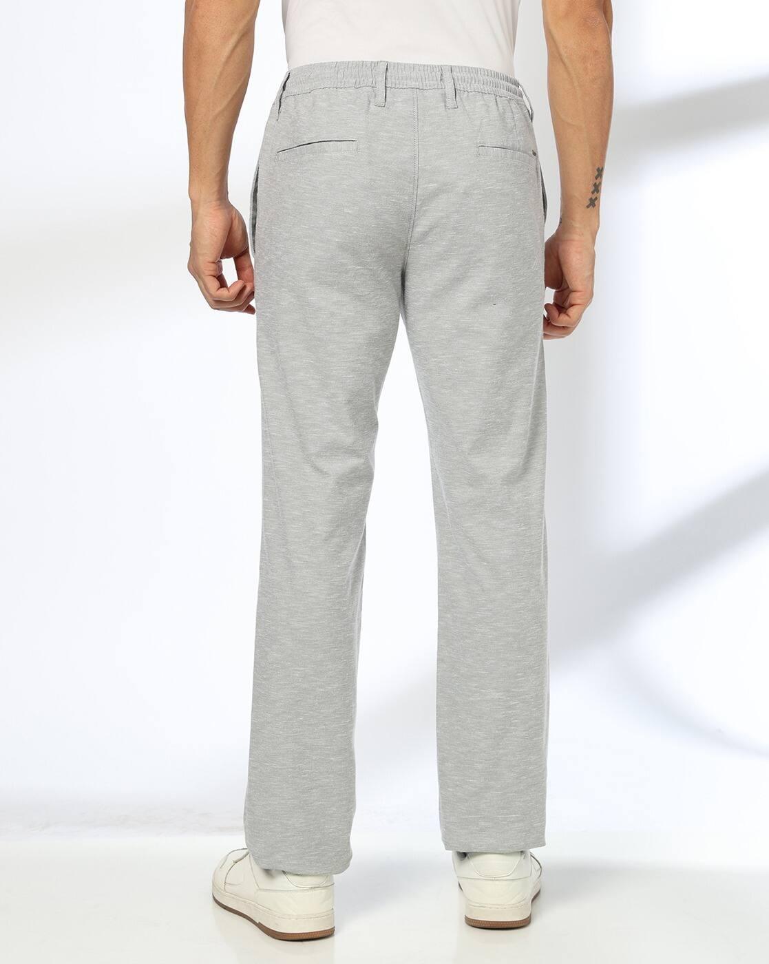 John Players | Men Heathered Straight Fit Flat-Front Trousers|2